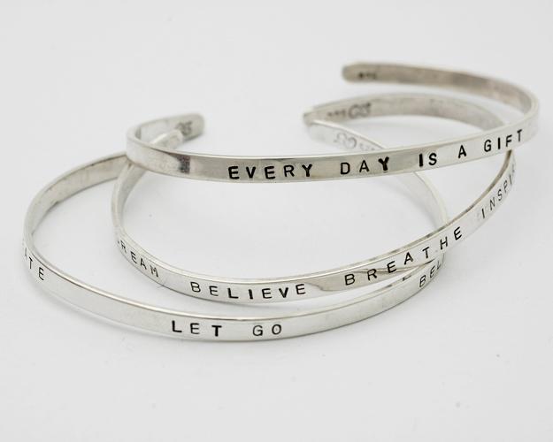 Cuff Bracelet with A Word of Your Choice in Silver Breathe