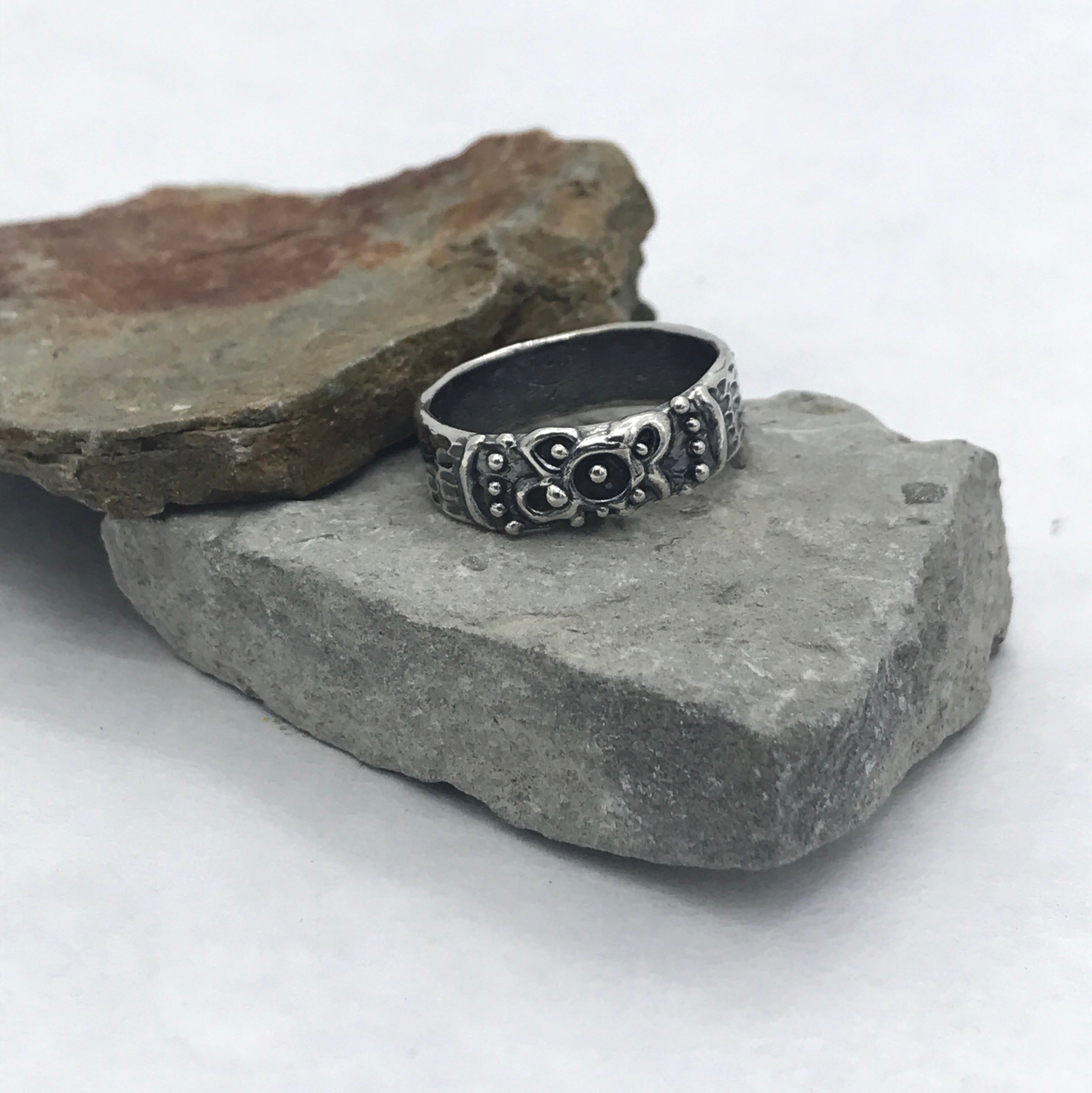 SIERRA NORTE deals – black silver botanical ring, structured silver ring, solid casted ring with textured surface